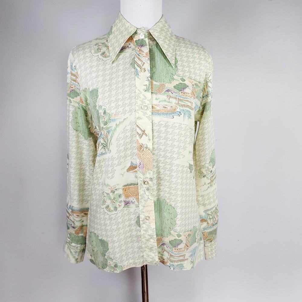 Vintage 70s Top Retro Novelty Kitsch Granola Quirky Disco Dagger Collar Fits a S